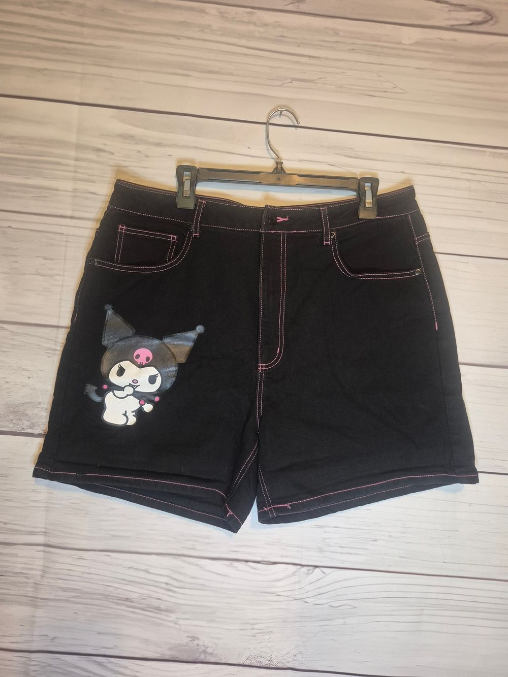 Sanrio Kuromi Black Jean Shorts with Pink Stitching Size 17